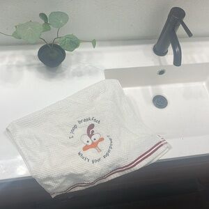 NWOT White and Red Chicken-Themed Towel
